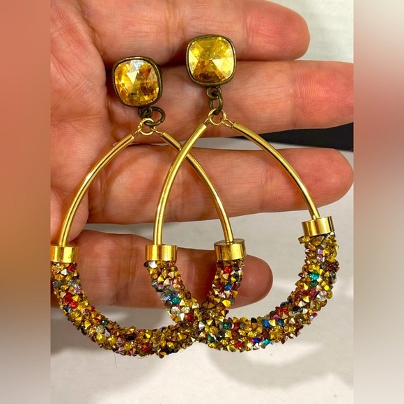 pink panache Jewelry - Pink Panache Gold & Crystal Drop Hoop Earrings – Sparkly Statement